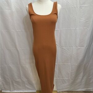 Y2K Forever 21 Ribbed Caramel Bodycon Tank Maxi Dress Size Large